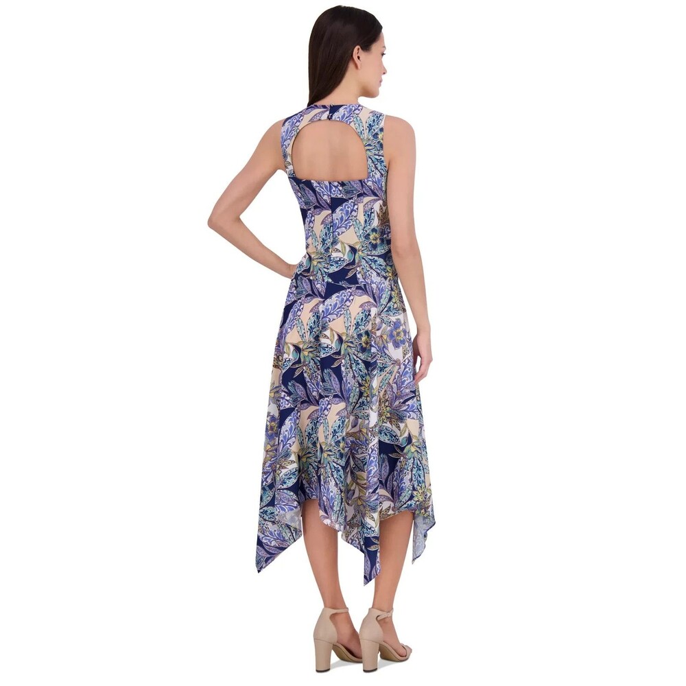 Vince Camuto Women's Sleeveless Printed High-Low-Hem Midi Dress Blue Multi 6 - Picture 3 of 14